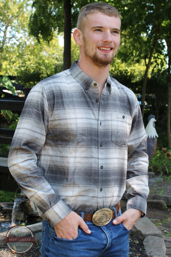 North River Apparel NRM6398 Men's Button Down Plaid Corduroy Shirt Moonstruck White Conner Front view