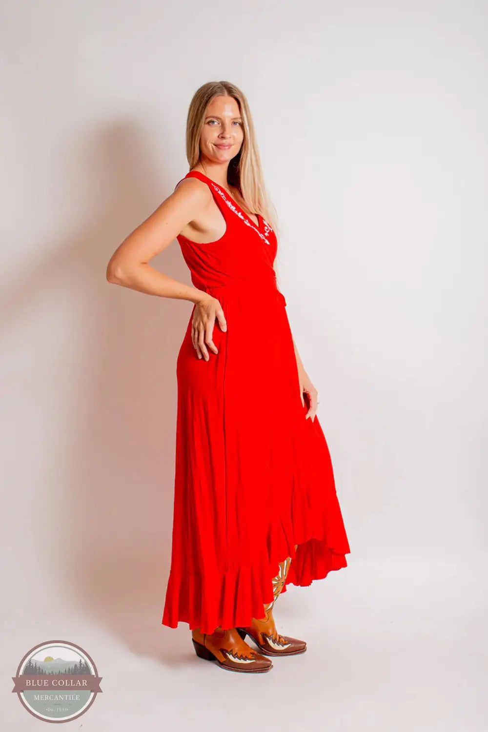 Roper 03-057-0513-5045 RE Sleeveless Faux Wrap Dress in Red, side