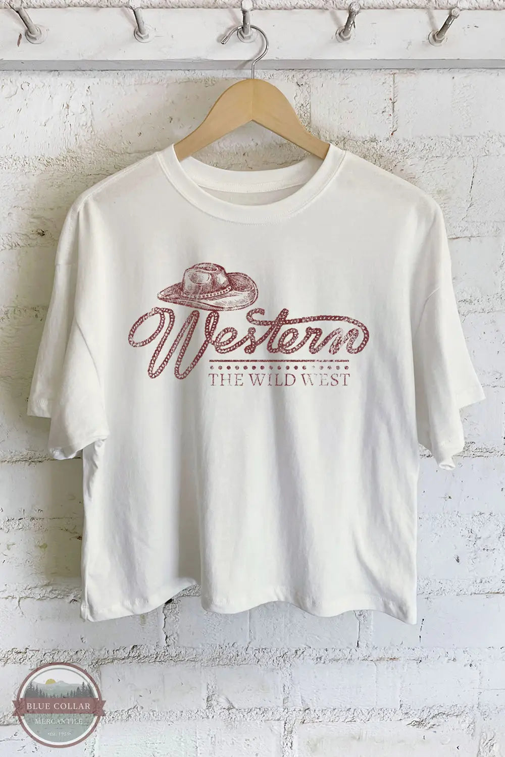 RusTee Clothing LCT-H0097-2 Western Graphic Crop Top in Cream, front view
