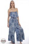 Scully HC744 Bandana Print Strapless Ruffle Trim Bodice Romper in Blue, front
