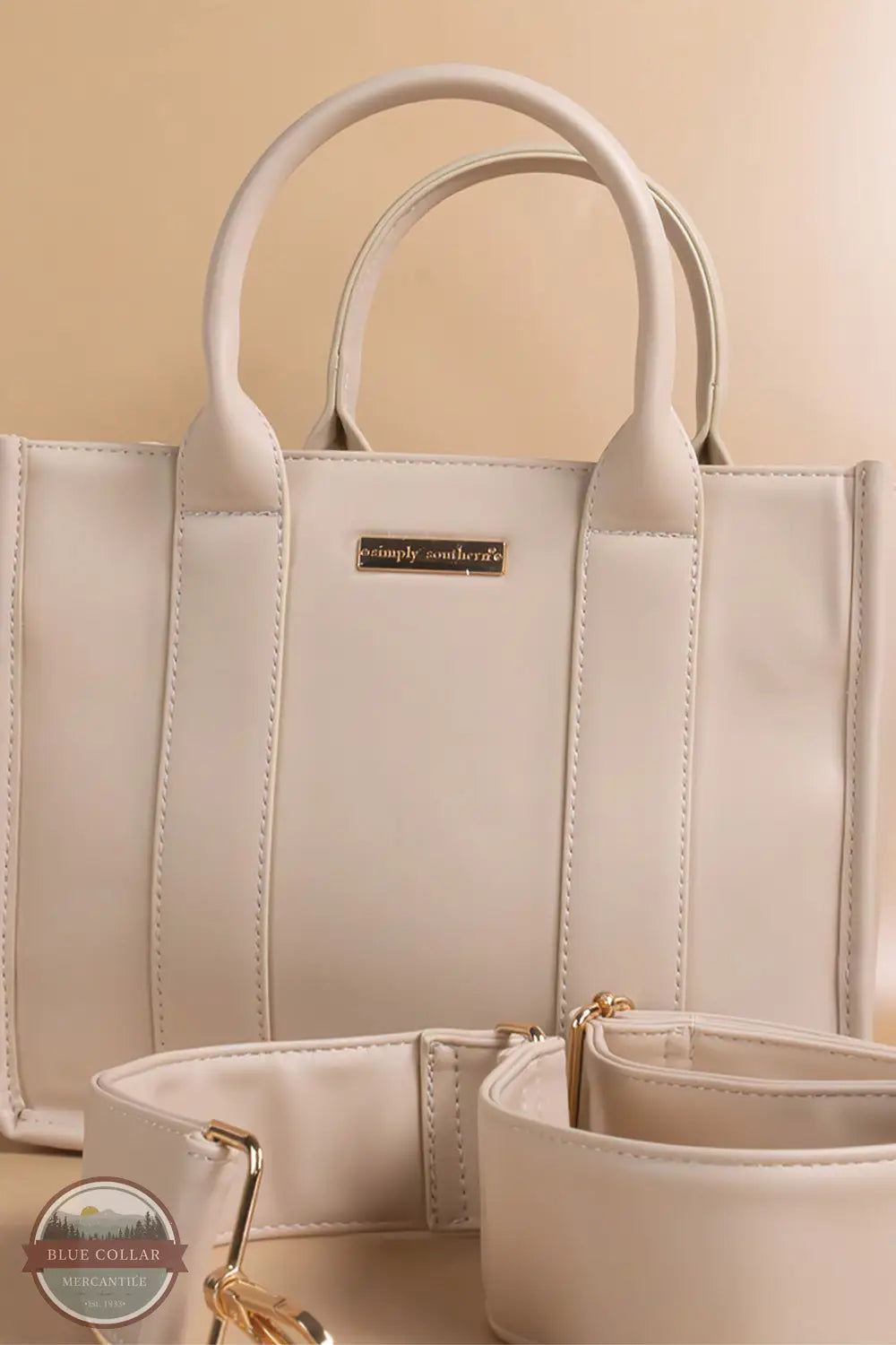Simply Southern 0125-BAG-LTHR-CRSBDY-MKNS Leather Tote Crossbody Bag in Cream, front