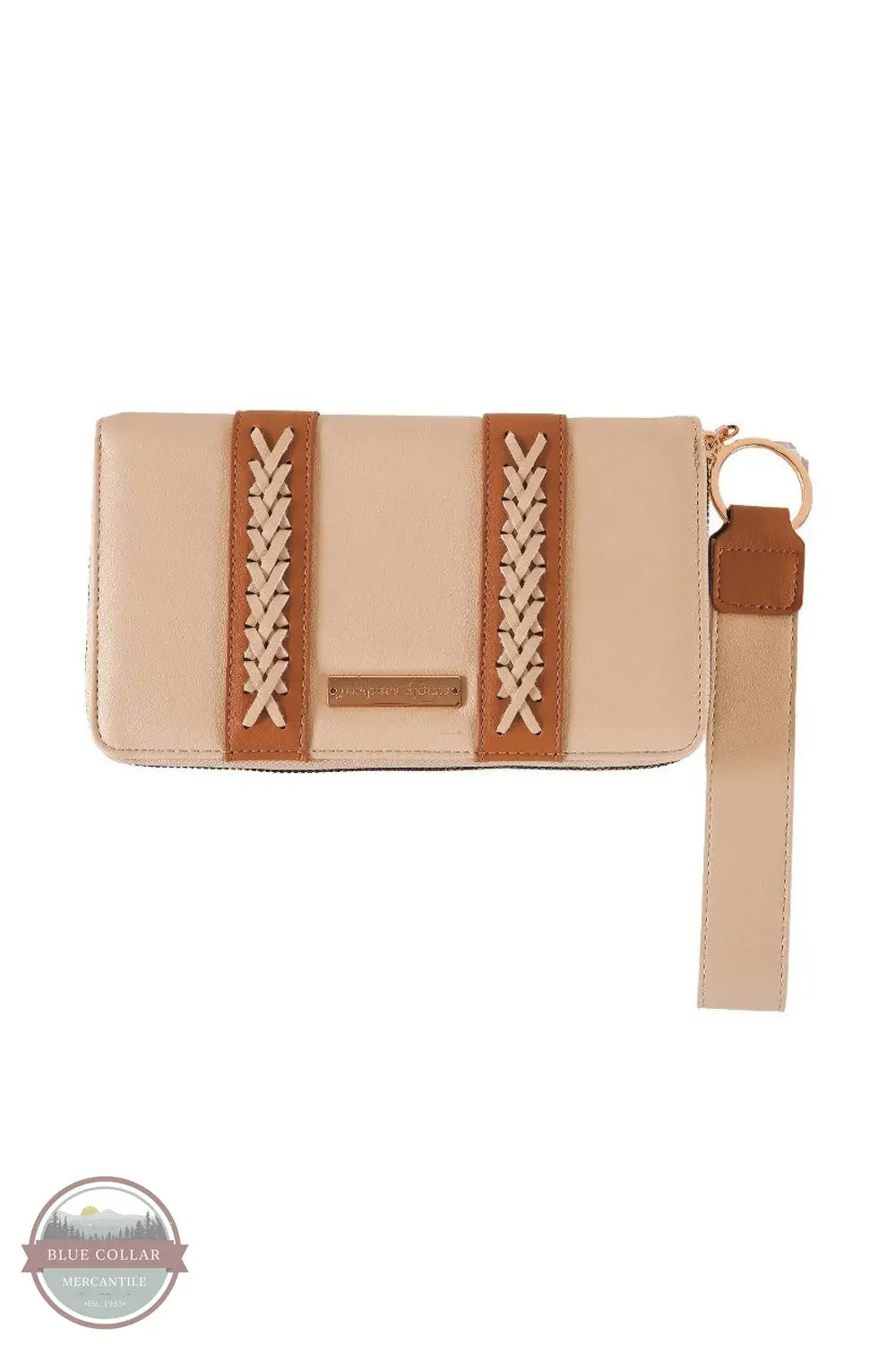 Simply Southern 0125-BAG-LTHR-WLT-SOLEIL Leather Wristlet With Braided Detail, cream front