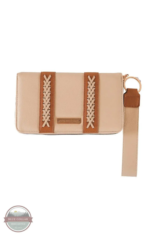 Simply Southern 0125-BAG-LTHR-WLT-SOLEIL Leather Wristlet With Braided Detail, cream front