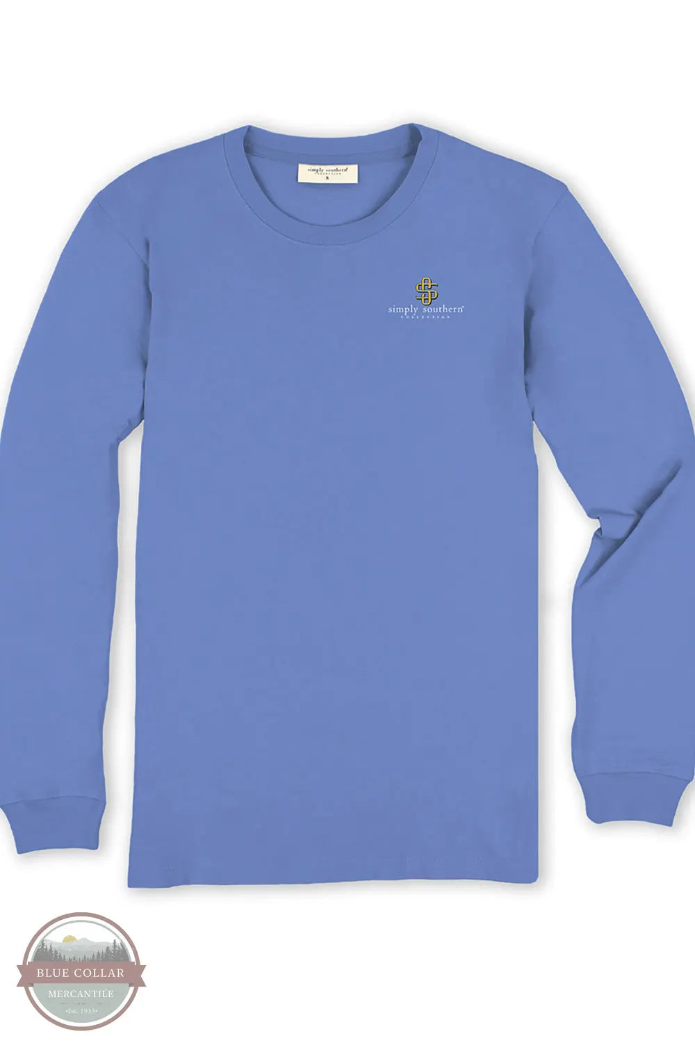Simply Southern LS-BUTTERCUP-VISTA Chin Up Buttercup Long Sleeve Shirt in Vista Blue front view