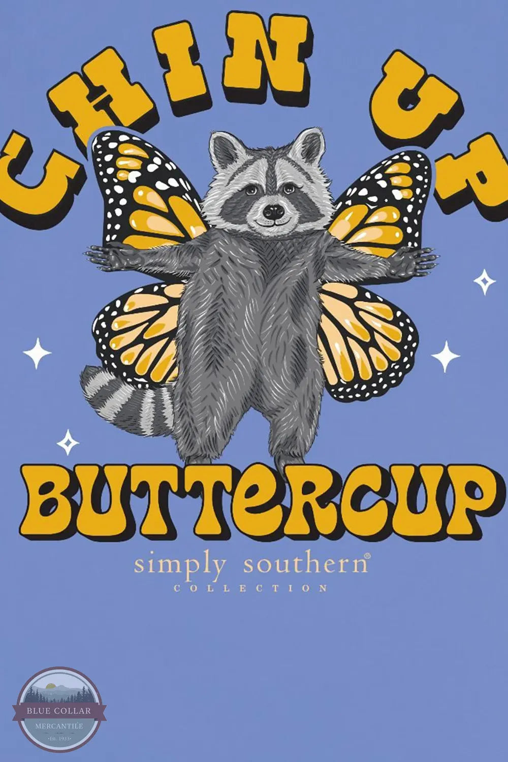 Simply Southern LS-BUTTERCUP-VISTA Chin Up Buttercup Long Sleeve Shirt in Vista Blue print image