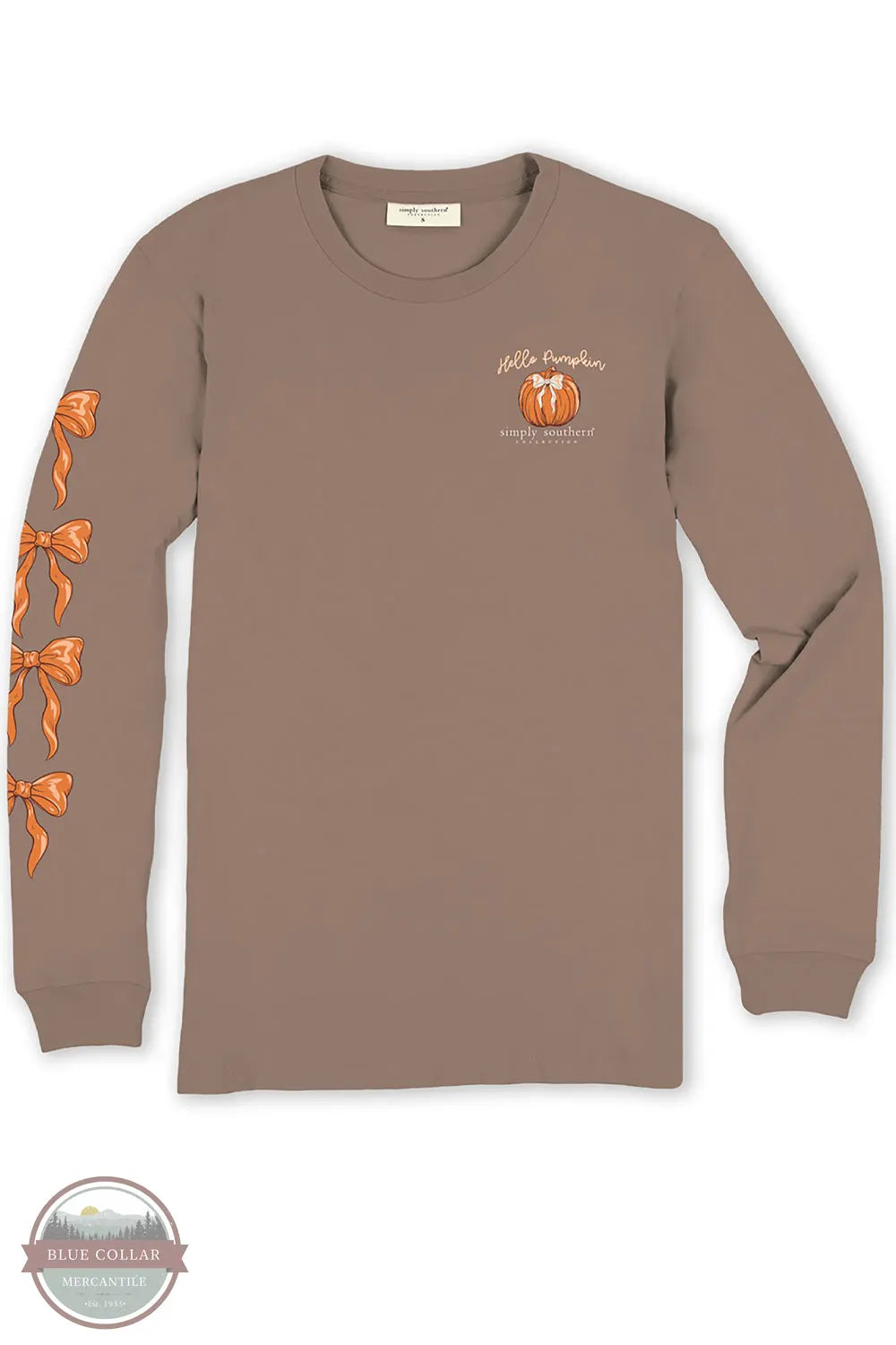 Simply Southern LS-PUMPKIN-ARMY Hello Pumpkin Long Sleeve T-Shirt front view