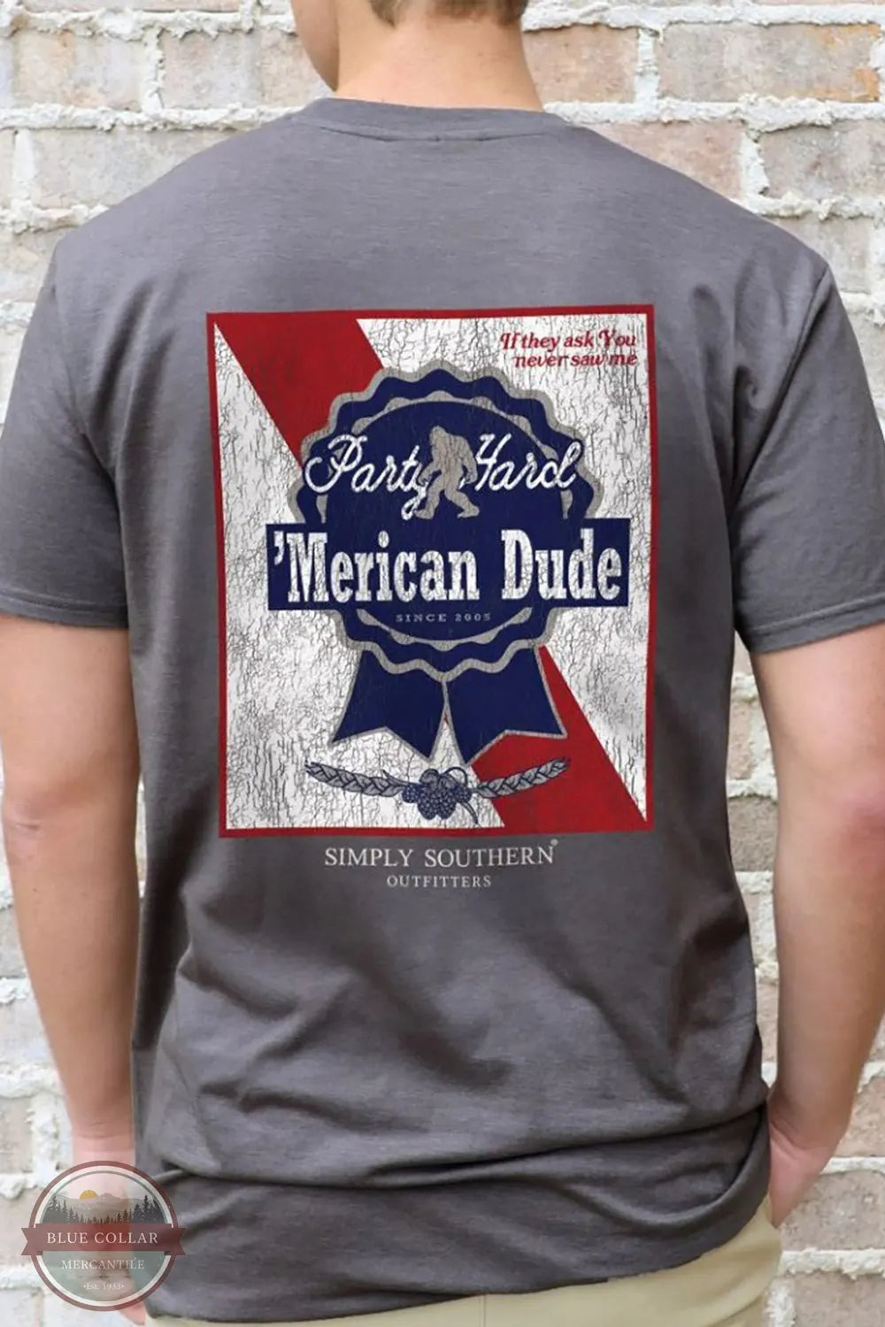 Simply Southern MN-SS-RIBBON-IRONHTHR 'Merican Dude Short Sleeve T-Shirt on model