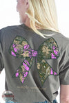 Simply Southern YTH-SS-CAMOBOW-DESERTHTHR Pink Camo Bow T-Shirt in Brown, rear view