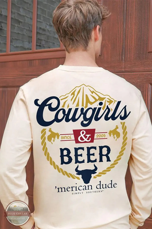 Simply Southern MN-LS-COWGIRLS-WHISPER Cowgirls & Beer 'merican Dude Long Sleeve T-Shirt model print back view
