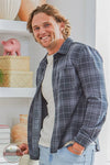 Simply Southern PP-0225-MN-SHKT-BRSH-PLDBLK Plaid Black Brushed Fleece Shacket on model