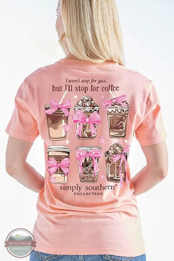 Simply Southern SS-COFFEE-PEACH Stop For Coffee Short Sleeve T-Shirt in Peach, rear design