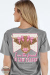 Simply Southern SS-COW-HTHRGRY Friend In Low Places Short Sleeve T-Shirt in Grey, model rear