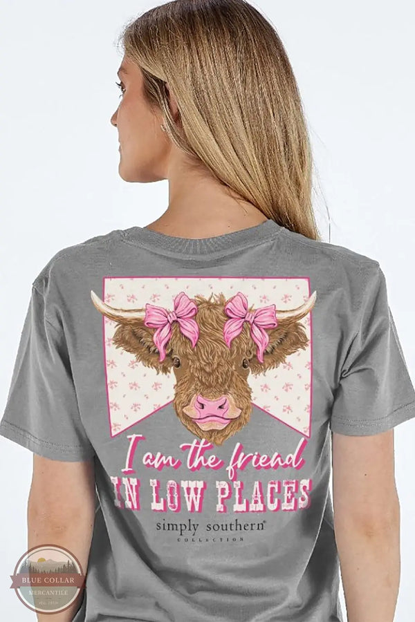 Simply Southern SS-COW-HTHRGRY Friend In Low Places Short Sleeve T-Shirt in Grey, model rear
