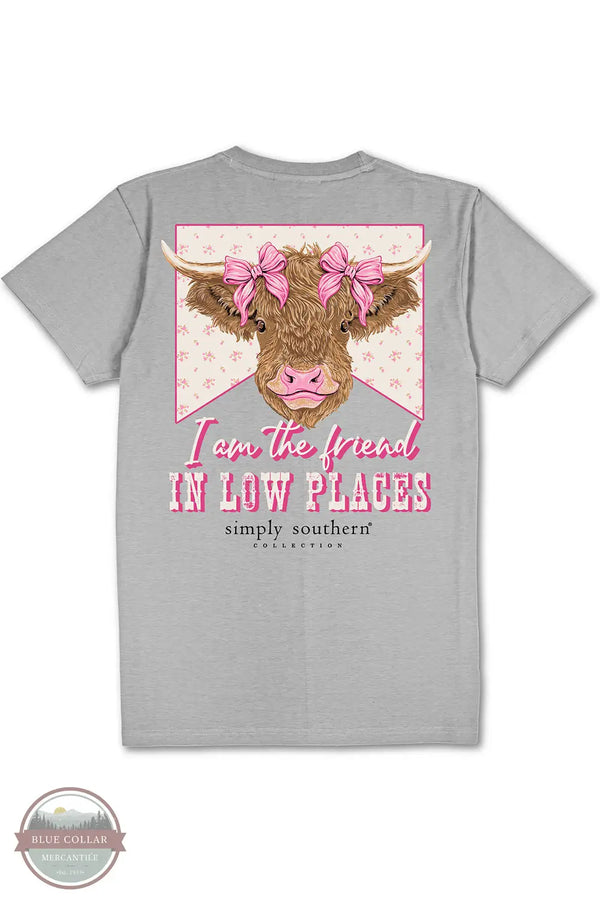 Simply Southern SS-COW-HTHRGRY Friend In Low Places Short Sleeve T-Shirt in Grey, rear