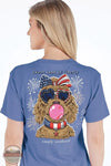 Simply Southern SS-DOGLIBERTY-WAVE Sweet Land Of Liberty Puppy Short Sleeve T-Shirt in Blue, model