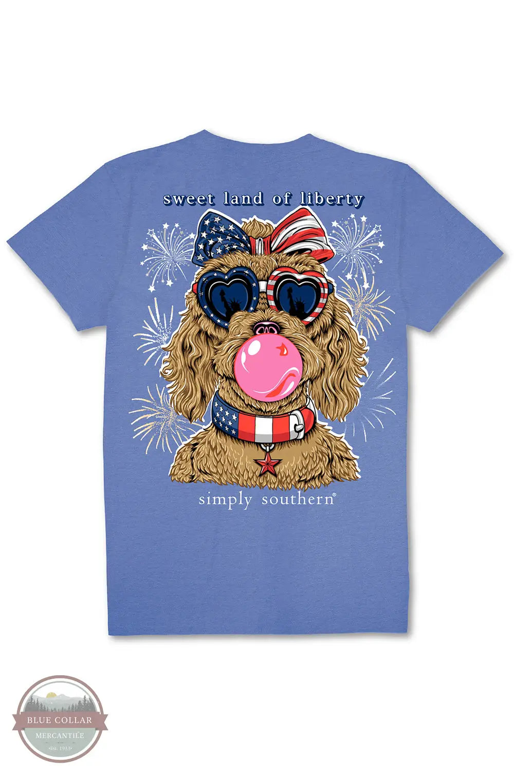 Simply Southern SS-DOGLIBERTY-WAVE Sweet Land Of Liberty Puppy Short Sleeve T-Shirt in Blue, rear