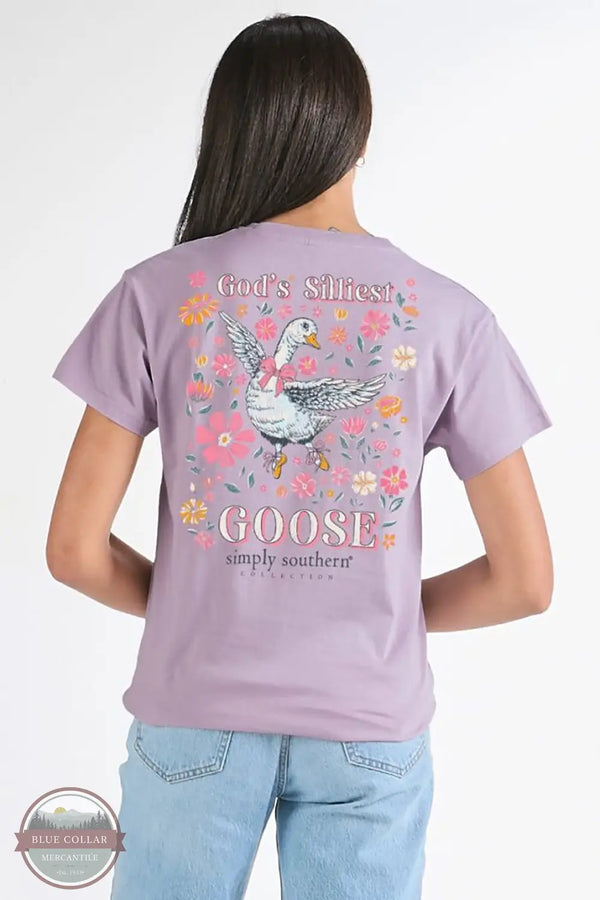 Simply Southern SS-GOOSE-WSTERIA God's Silliest Goose Short Sleeve T-Shirt in Purple, model