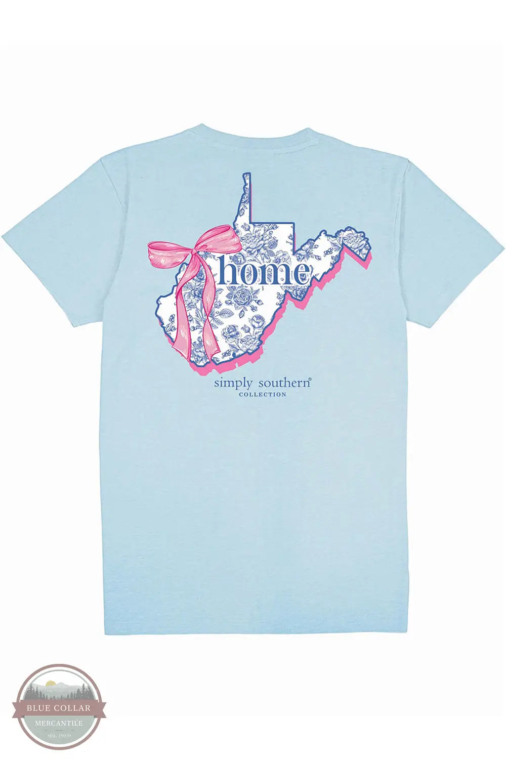 Simply Southern SS-HOME-WV-ICE Floral West Virginia With Pink Bow in Light Blue, rear