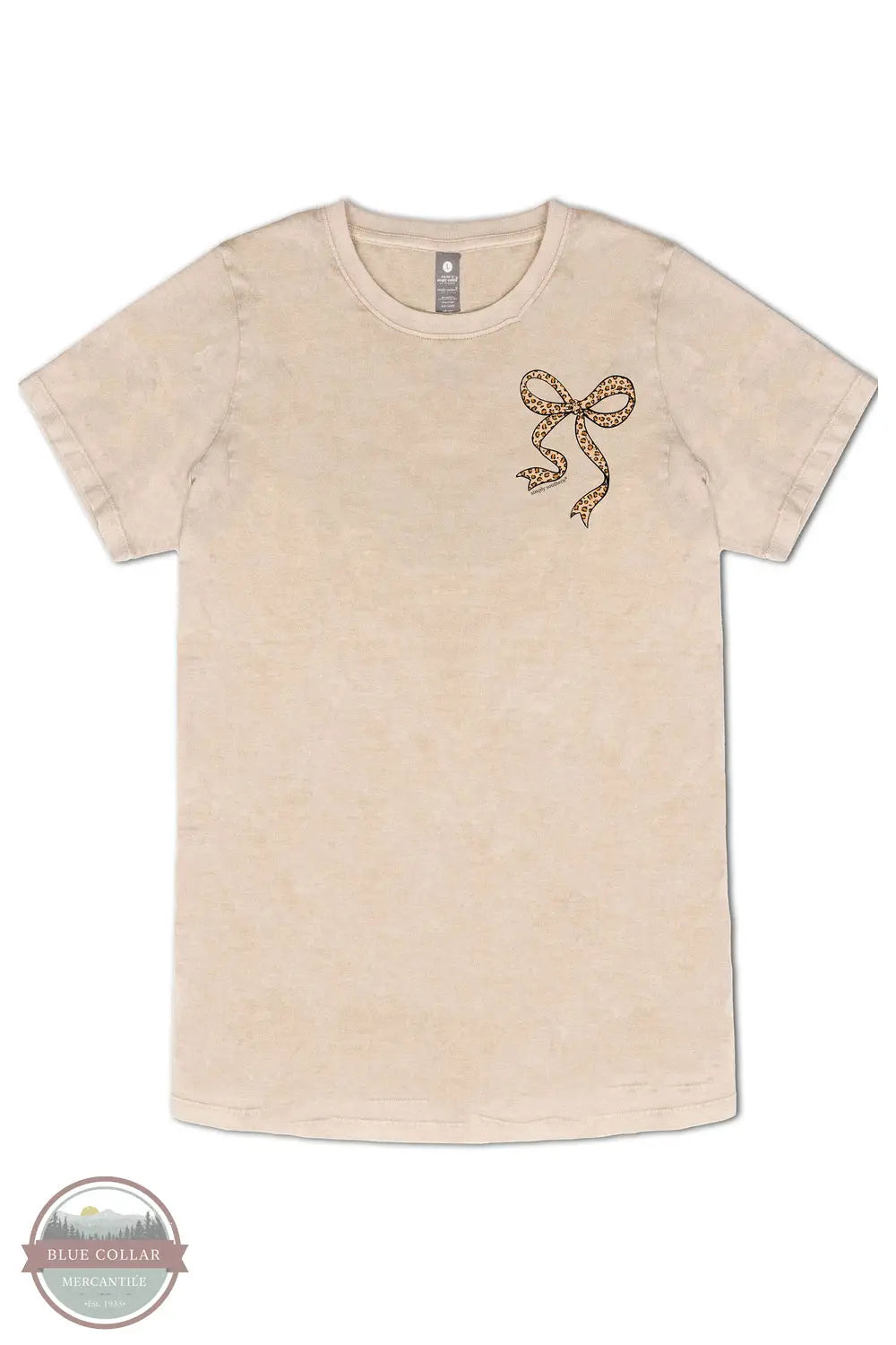 Simply Southern SS-LEOBOW-WSHECRU Leopard Bow Short Sleeve T-Shirt in Tan, front