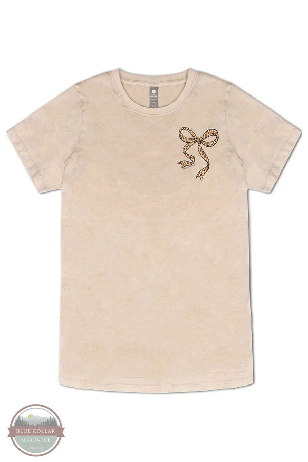 Simply Southern SS-LEOBOW-WSHECRU Leopard Bow Short Sleeve T-Shirt in Tan, front