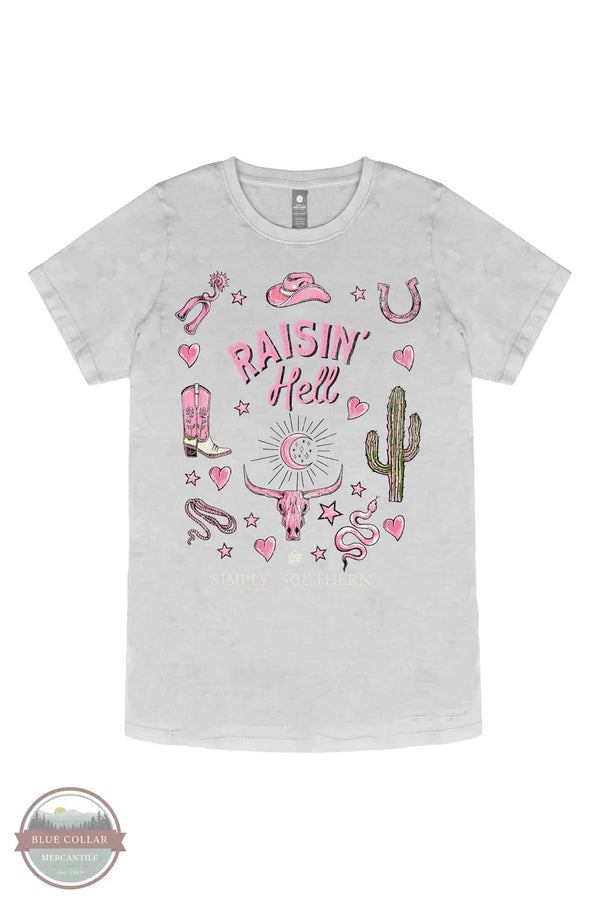 Simply Southern SS-RSN-WSHSHDW Raisin' Hell Short Sleeve T-Shirt in Light Gray, front