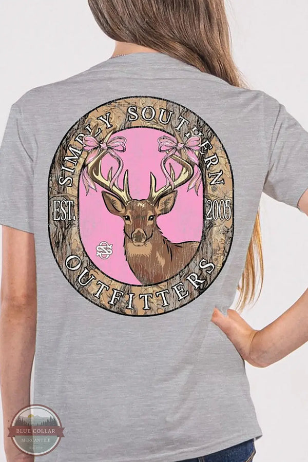 Simply Southern YTH-SS-DEERLY-STORMHTHR Deer Short Sleeve T-Shirt in Gray, model