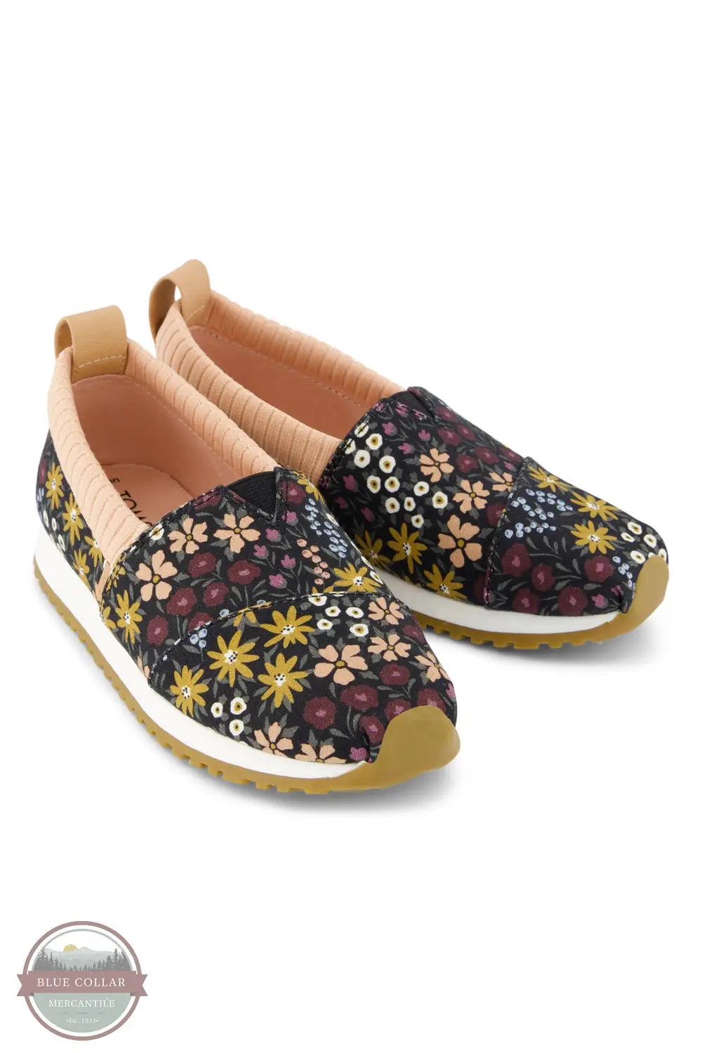 Toms Americas 10021227 Alpargata Black Wildflowers Canvas Resident Kids Sneaker, front