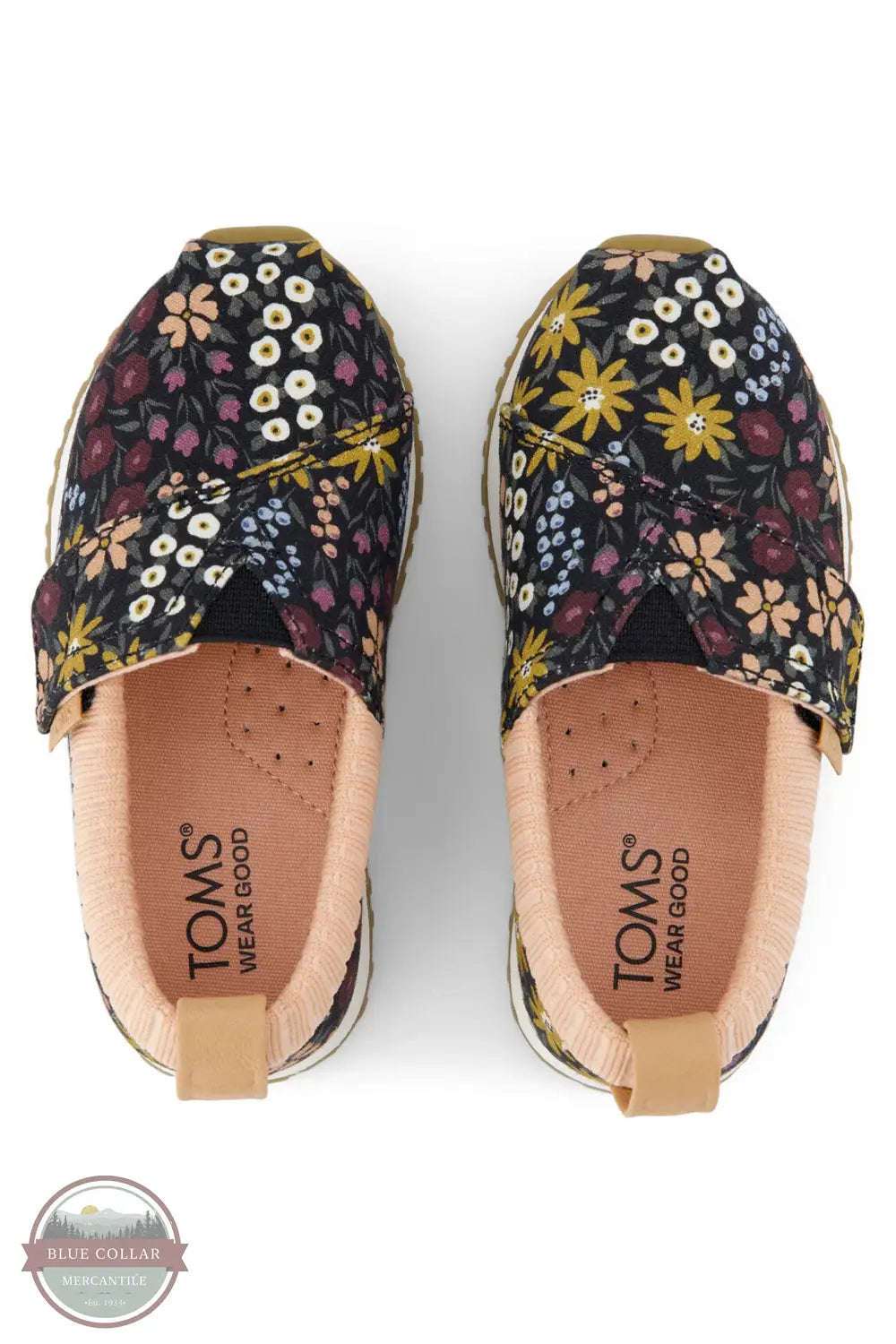 Toms Americas 10021228 Alpargata Black Wildflowers Canvas Resident Toddler Sneaker, top