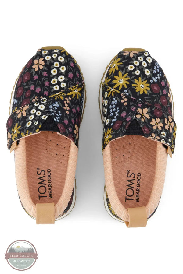 Toms Americas 10021228 Alpargata Black Wildflowers Canvas Resident Toddler Sneaker, top