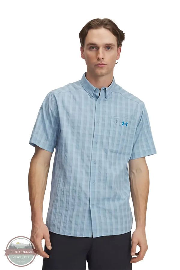 Under Armour 1369304 Drift Tide 2.0 Plaid Short Sleeve Shirt in blue, front