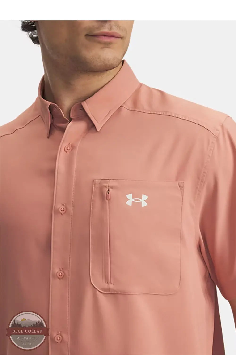 Under Armour 1369306 Drift Tide 2.0 Short Sleeve Shirt in coral, pocket