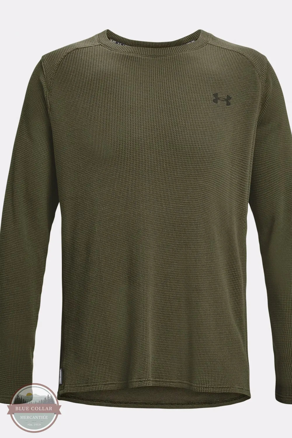 Under Armour 1373179-390 Men's UA Expanse Waffle Crew in Marine OD Green front shirt image