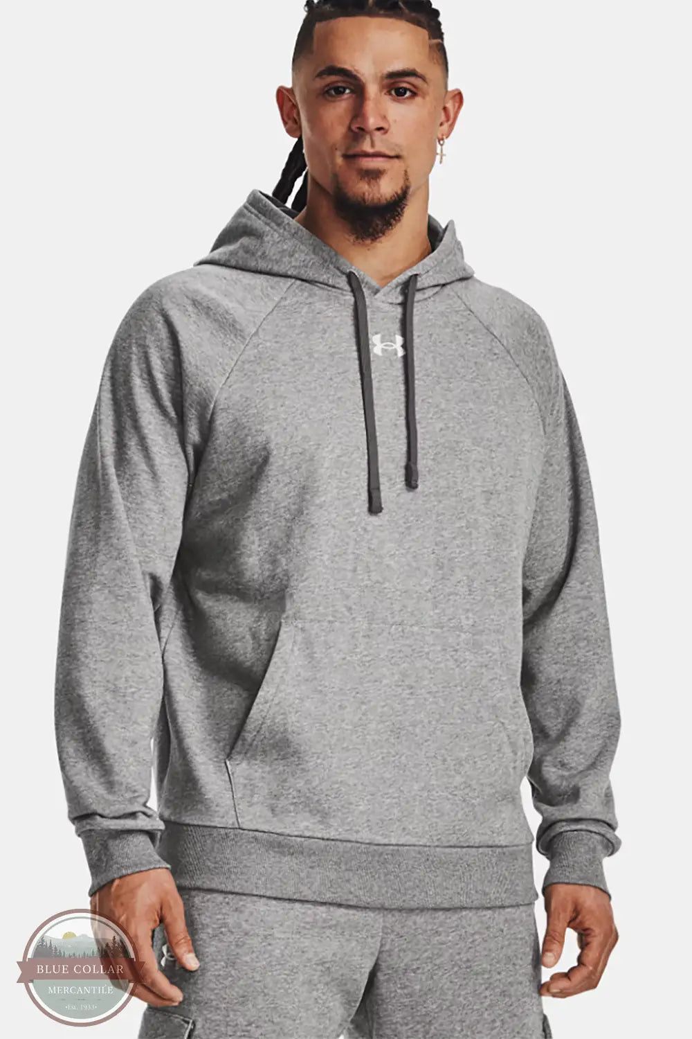 Under Armour 1379757 Rival Fleece Long Sleeve Hoodie in gray, front