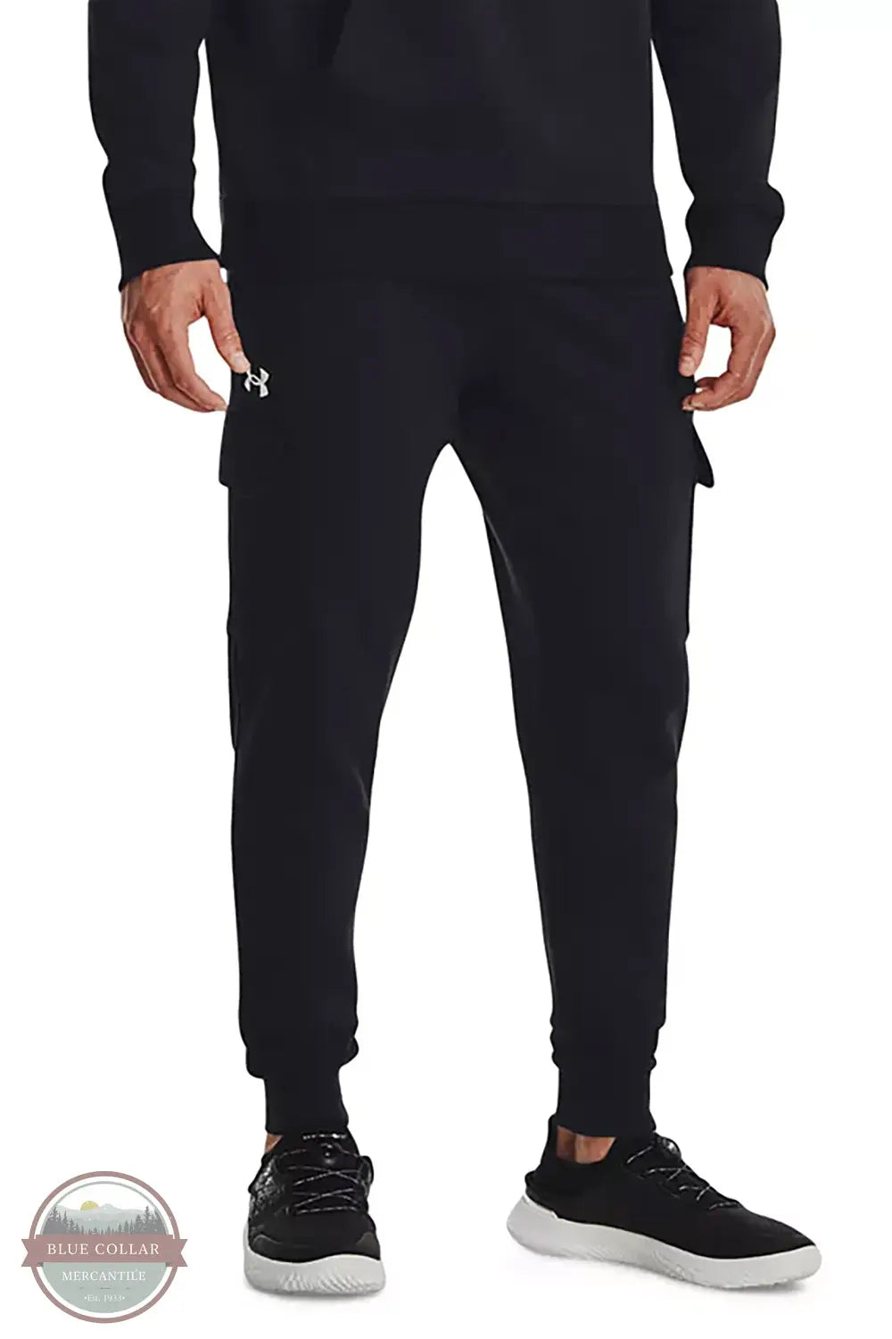 Under Armour 1382134-001 Rival Fleece Cargo Jogger in Black, front