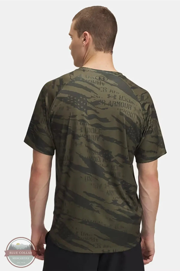 Under Armour 1382938-391 Men's UA Tech™ Freedom Camo Short Sleeve T-Shirt in green, rear view