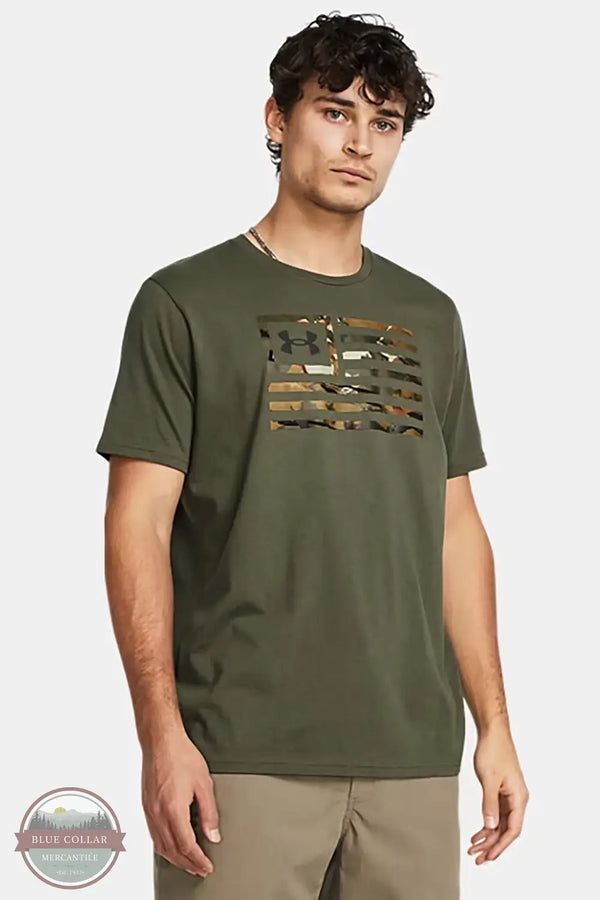 Under Armour 1382969 Freedom Flag Printed T-Shirt in green, front
