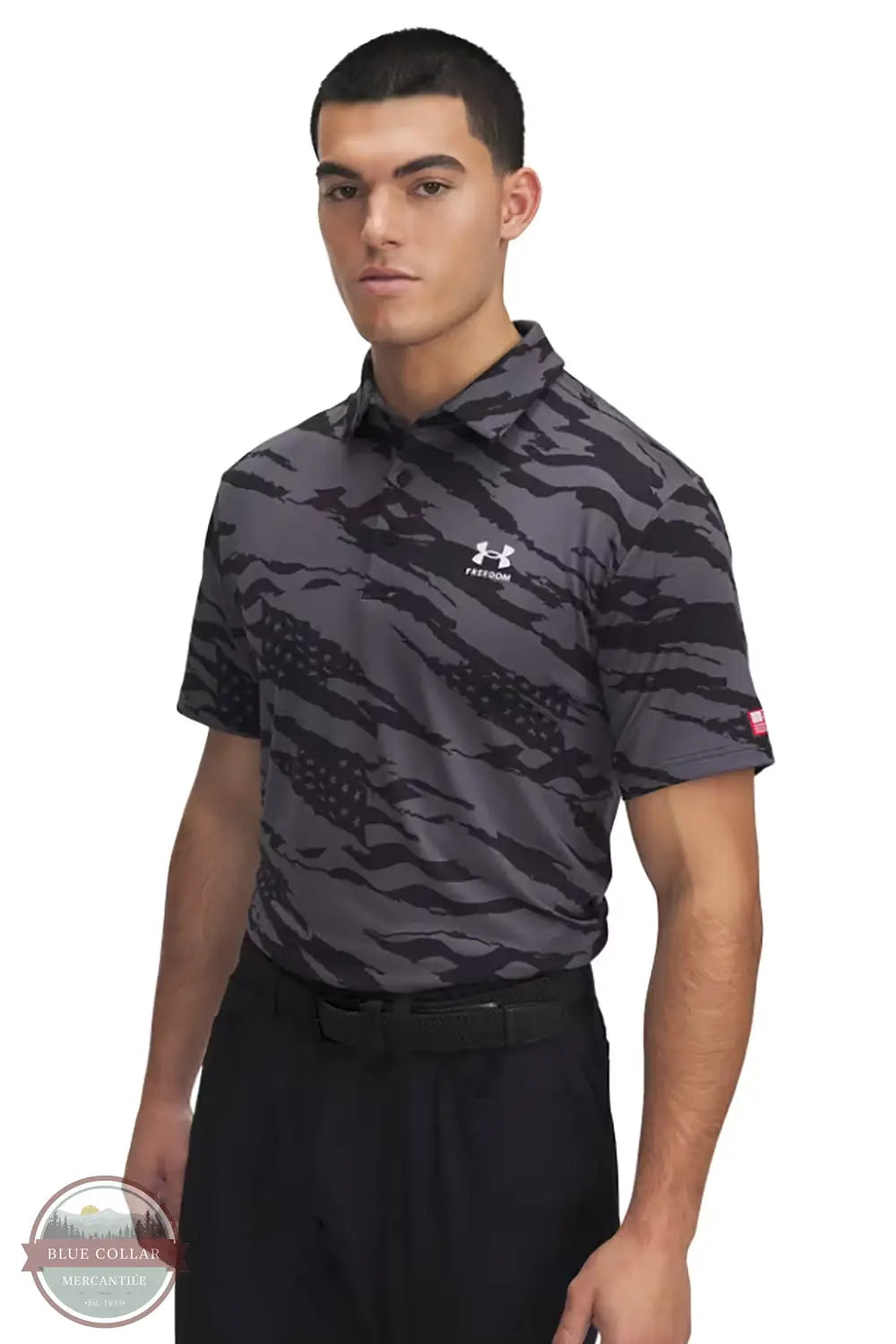 Under Armour 1389847 UA Drive Freedom Print Polo Shirt in Black, front