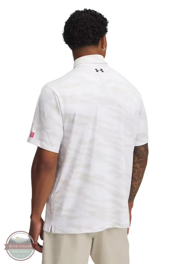 Under Armour 1389847 UA Drive Freedom Print Polo Shirt in White, rear