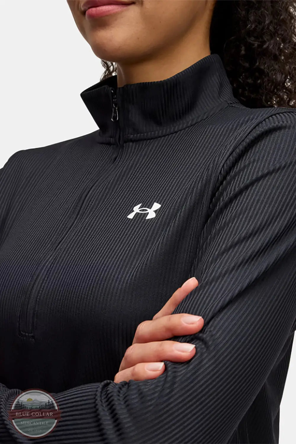 Under Armour 1389857 UA Tech Rib Half Zip Long Sleeve Shirt in 001 Black, collar