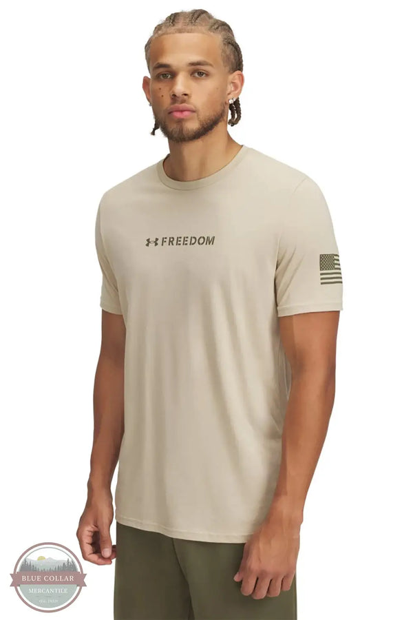 Under Armour 1389925-290 Freedom Military Short Sleeve T-Shirt in Tan, front