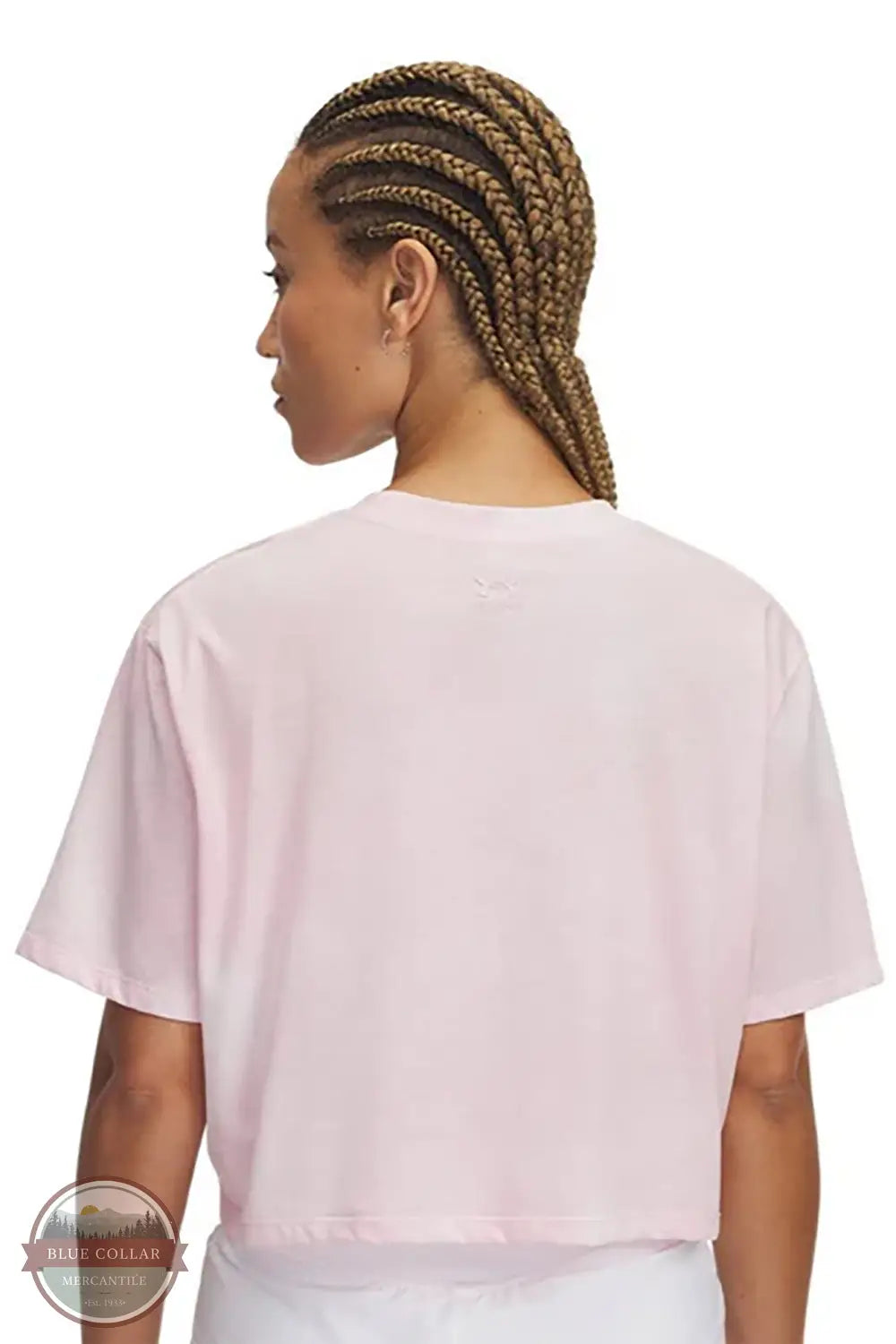Under Armour 1389980 Freedom Crop Short Sleeve T-Shirt in pink, rear