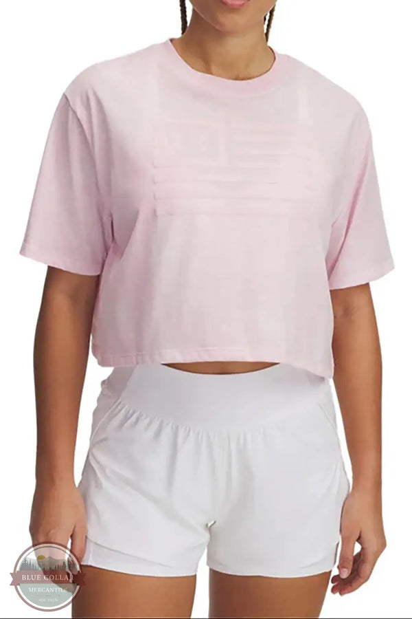 Under Armour 1389980 Freedom Crop Short Sleeve T-Shirt in pink, front