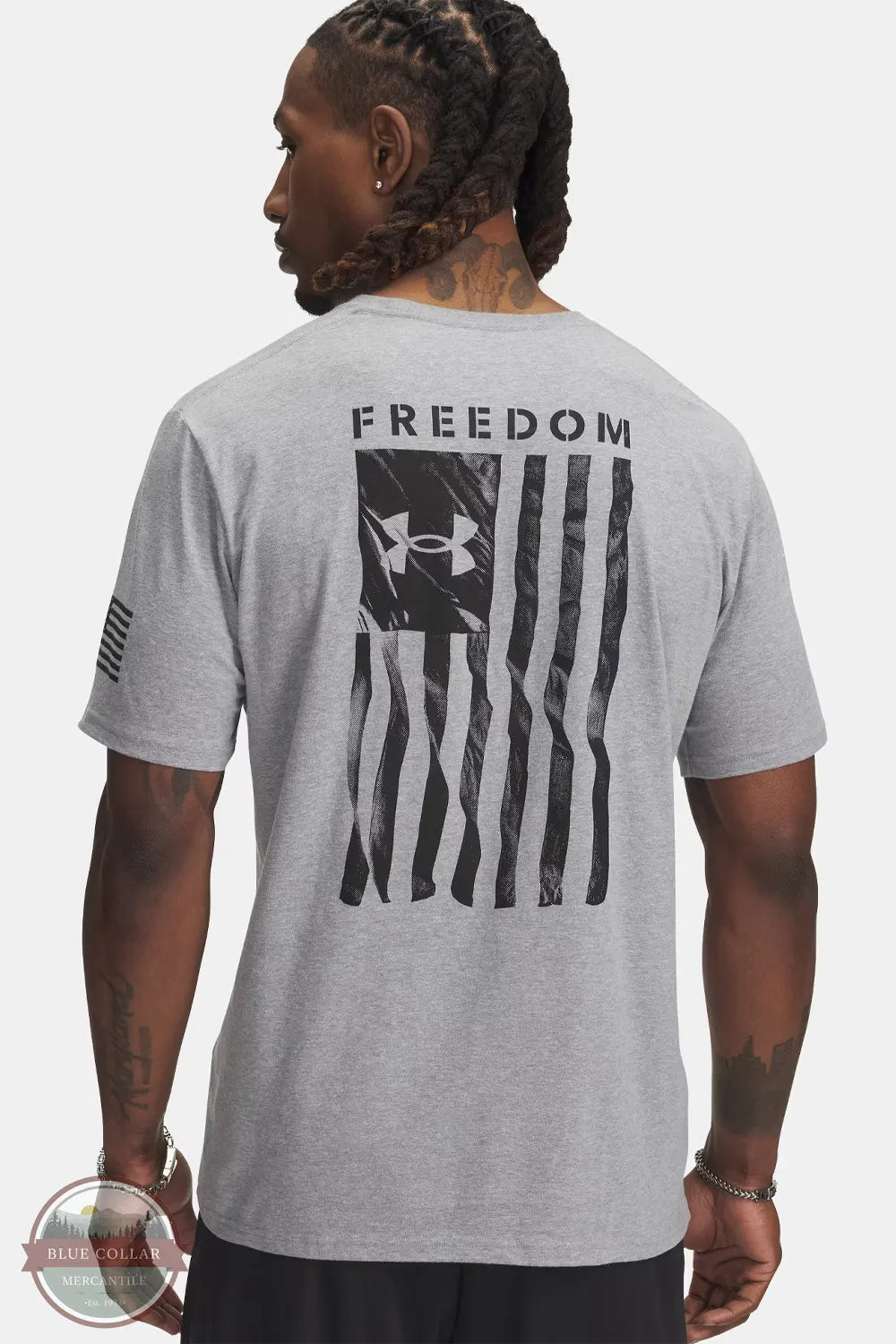 Under Armour 6004096-035 UA Freedom Flag Men's T-Shirt in Steel Light Heather/Black imprint