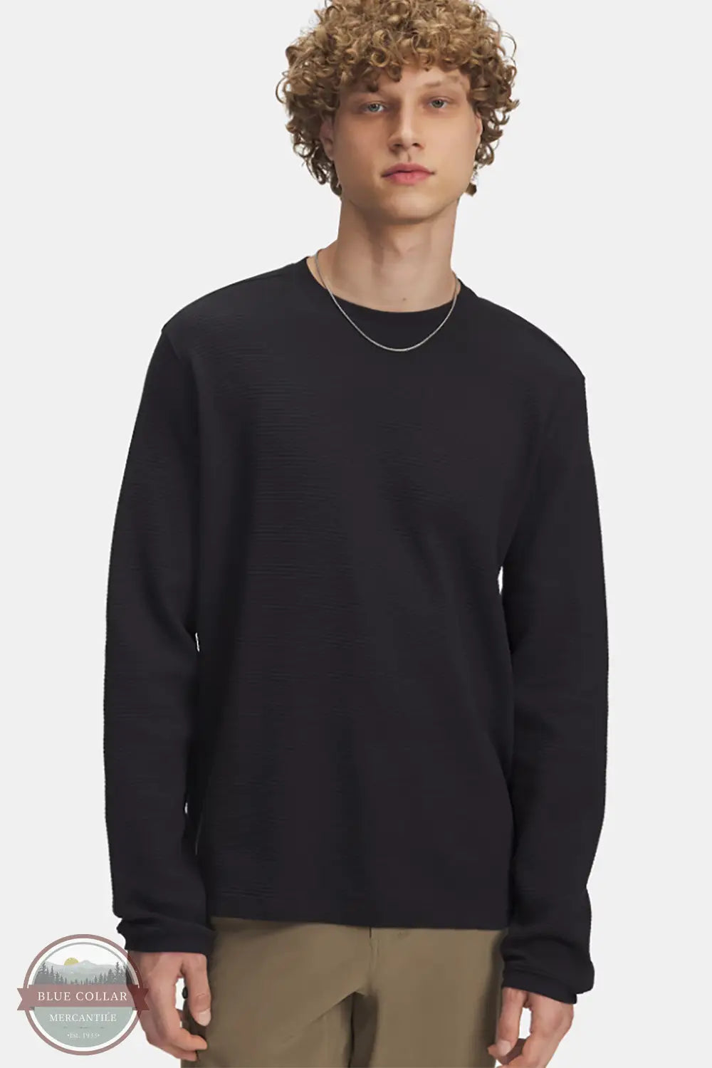 Under Armour 6005030 UA Expanse Waffle Long Sleeve Shirt on 001 black, front