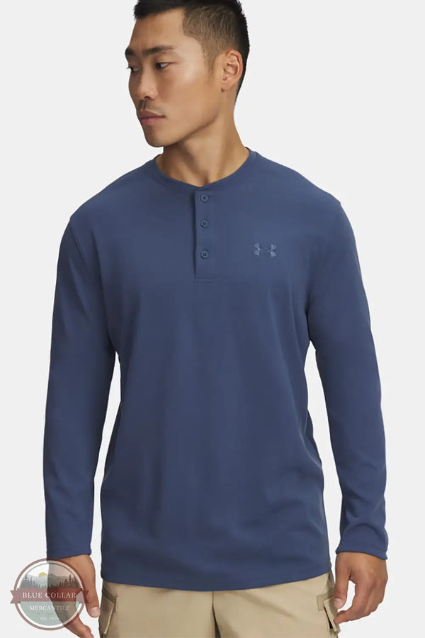 Under Armour 6005033 UA Expanse ColdGear Infrared Long Sleeve Henley Shirt in 418 blue, front