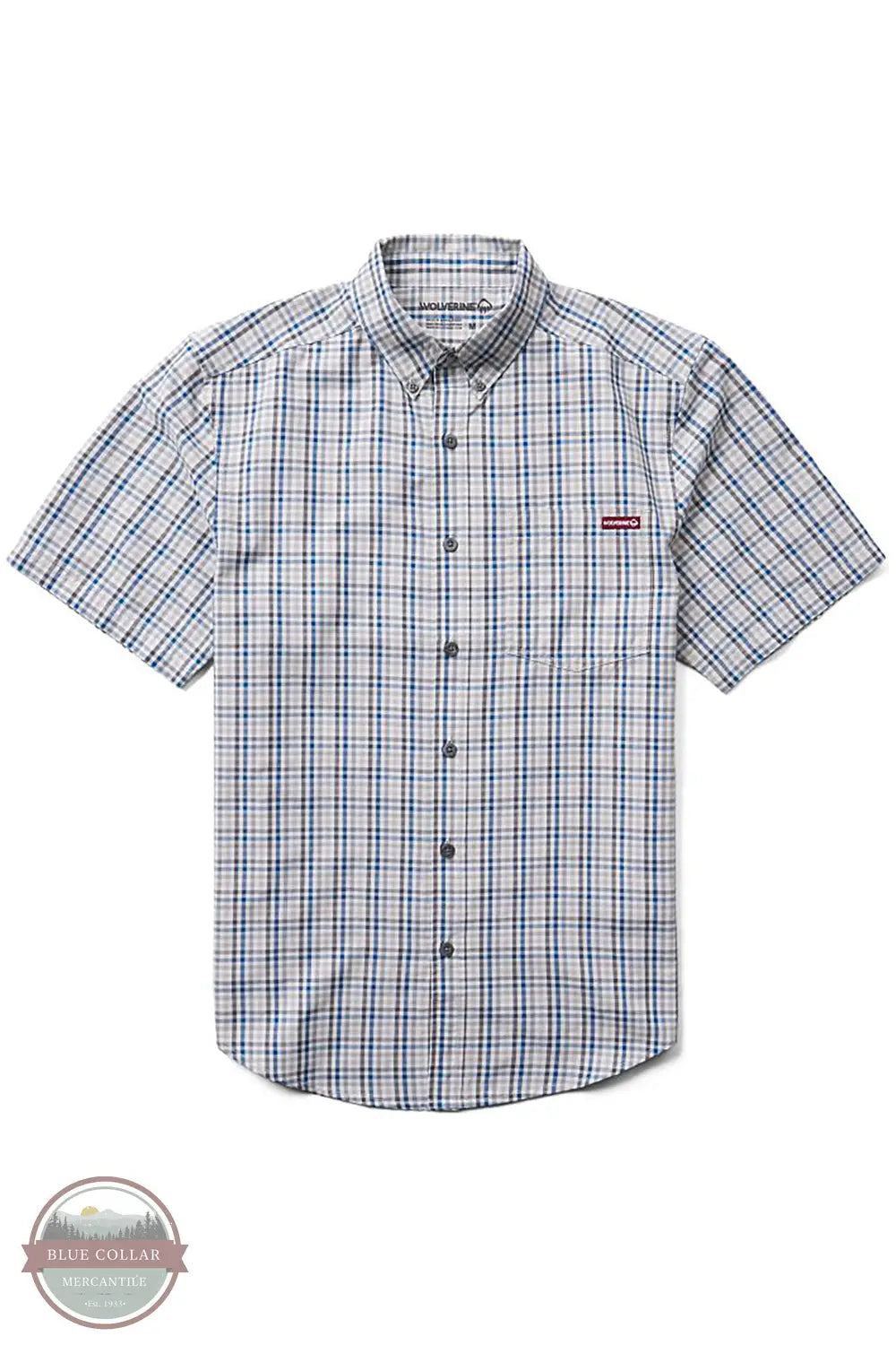 Wolverine W1203610 Mortar Plaid Short Sleeve Button Down Work Shirt 405 Front View