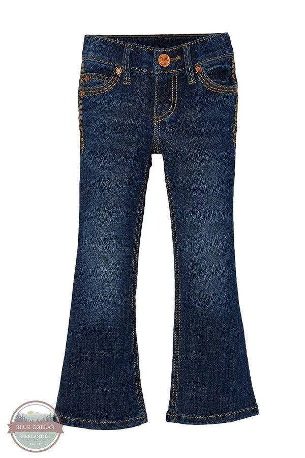 Pair of blue jeans on a white background front Wrangler 09MWGHS Girls Denver Retro Bootcut Jean