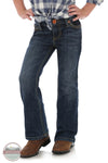 Person wearing blue jeans and a plaid shirt on a white background Wrangler 09MWGHS Girls Denver Retro Bootcut Jean