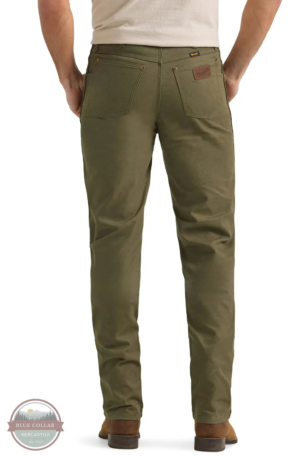 Wrangler 112361552 Cowboy Cut® Tough Comfort Premium Performance 47 Regular Fit Jean in Sea Turtle Green rear view