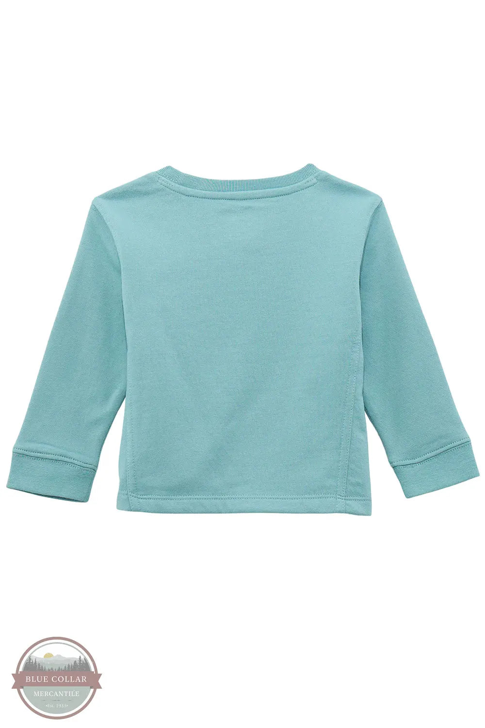 Back view of a light blue long-sleeve shirt on a white background Wrangler 112371938 Girl's Aztec Steer Head Sweatshirt back